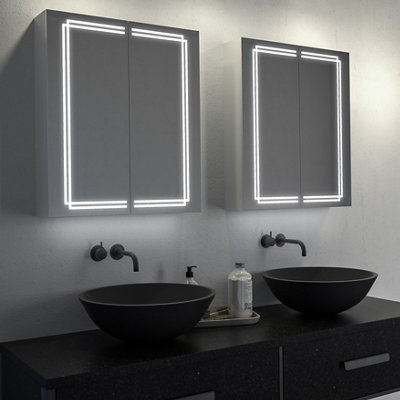 Sensio Harlow Wall-Mounted Illuminated Mirrored Bathroom Cabinet With Shaver Socket (W)600mm (H)700mm from B&Q