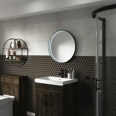 Sensio Aspect Matt Black Round Wall-Mounted Bathroom & Wc Illuminated Contemporary Illuminated Mirror (H)60Cm (W)60Cm from B&Q