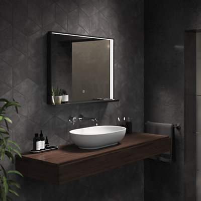 Sensio Element Matt Black Rectangular Wall-Mounted Bathroom Illuminated Contemporary Colour-Changing Mirror (H)60Cm (W)80Cm from B&Q