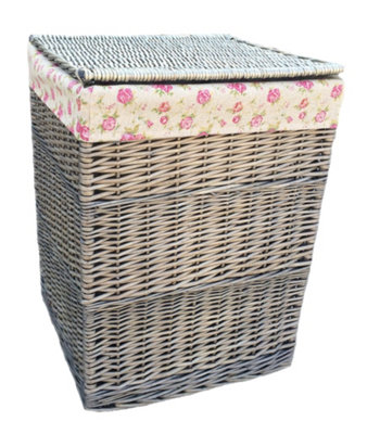 Red Hamper H022R/2 Wicker Large Square Laundry Basket With Garden Rose Lining from B&Q