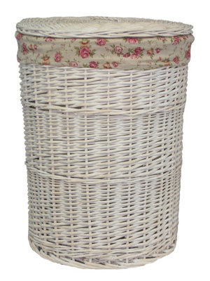Red Hamper H080-2 Wicker Small Round White Wash Laundry Baskets With A Garden Rose Lining from B&Q