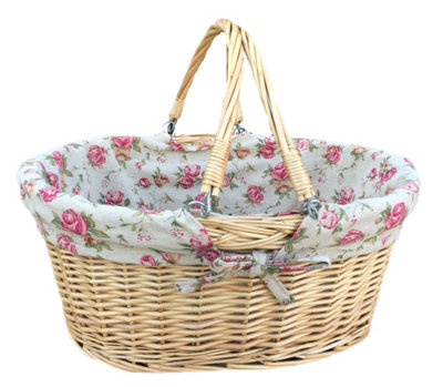 Red Hamper C005r Wicker Swing Handle Shopper With Garden Rose Lining Basket Large