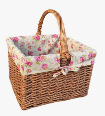 Hamper C058r Wicker Deluxe Butchers Basket With Rose Lining Shopping Basket Red