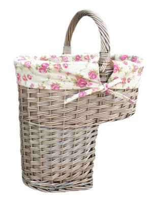 B&Q -  H093R Wicker Antique Wash Finished Stair Basket With Garden Rose Lining