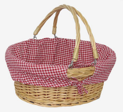 Hamper C019l Wicker Medium Swing Handle Shopping Basket With And Check Red/White