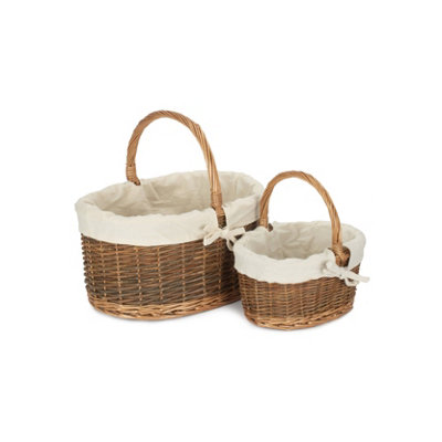 B&Q -  C082W-C083W Wicker Set Of 2 White Lined Country Oval Shopping Baskets