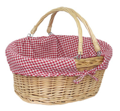 Red Hamper Red/White Hamper C020l Wicker Swing Handle Shopping Basket With And Check Small