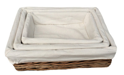 Red Hamper Pt077L-079L Wicker Lined Antique Wash Rectangular Straight-Sided Tray Set Of 3 from B&Q