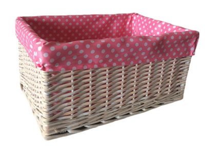 Red Hamper St002P/3 Wicker Large Pink Spotty Lined Storage Basket from B&Q