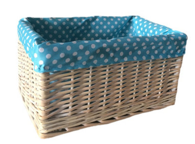 Red Hamper St002B-02 Wicker Blue Spotty Lined Open Storage Basket Medium from B&Q