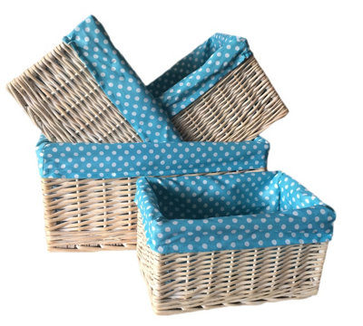 Hamper St002b Wicker Spotty Lined Open Storage Baskets Set Of 4 Red/Blue