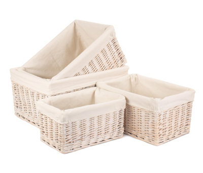 B&Q -  St002W Wicker White Lined Storage Baskets Set 4