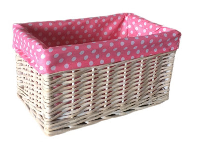 Red Hamper St002P/1 Wicker Small Pink Spotty Lined Storage Basket from B&Q