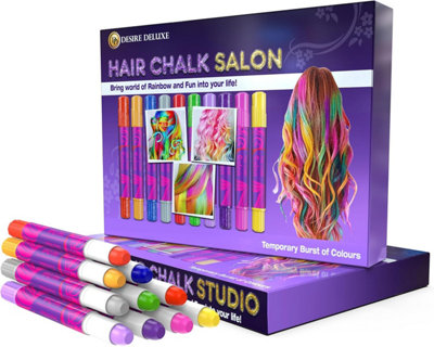 Desire Deluxe Hair Chalk Gift For Girls10 Temporary & Easy Washable Hair Dye ColourfulMetallicGlitter PensGreat Games Bi from B&Q