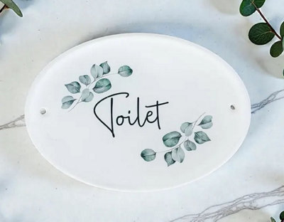 Toilet Acrylic Door SignEucalyptus Leafy Design from B&Q