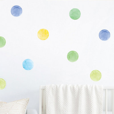  - Green And Blues Watercolour Dot Wall Stickers