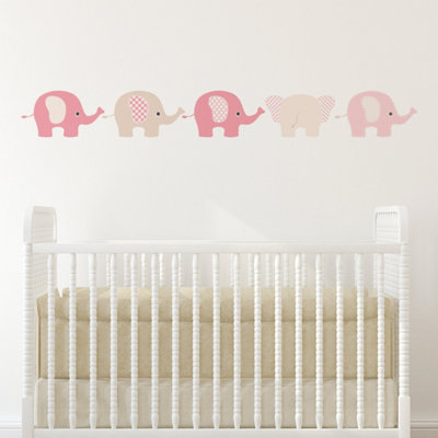 Set Of 5 Elephant Nursery Wall StickersPink/grey Removable Peel & Stick Vinyl Decal from B&Q