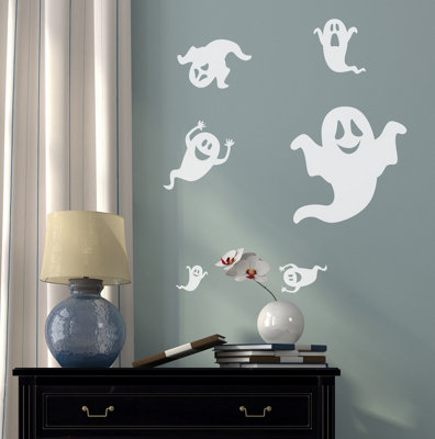 Set Of 6 Ghost Wall StickersWhite Removable Peel & Stick Halloween Vinyl Decals from B&Q