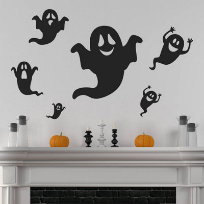Set Of 6 Ghost Wall StickersBlack Removable Peel & Stick Halloween Vinyl Decals from B&Q