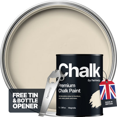 Hemway Chalk Paint Flat Matt Magnolia 1L Shabby ChicSmooth Chalky FinishInterior FurnitureWallsWoodQuick Dry from B&Q
