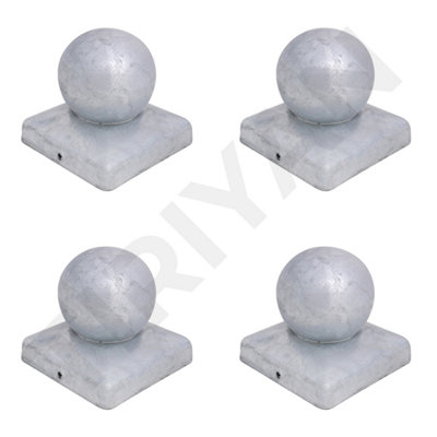 Galvanised Square Metal Fence Gate Post Cap With Ball  Flange 100mm X 100mm 4"