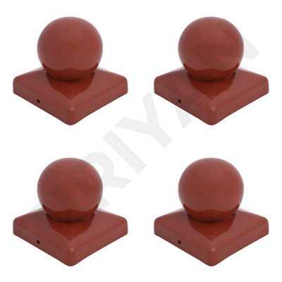 Square Metal Brown Fence Gate Post Cap With Ball Flange 100mm X 100mm 4"