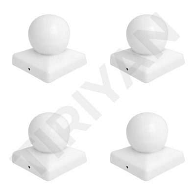 Square Metal White Fence Gate Post Cap With Ball Flange 100mm X 100mm 4"