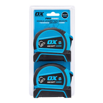 B&Q -  Dual Auto Lock 8M Carbon Steel & Nylon Tape MeasurePack Of 2Ox-P505488