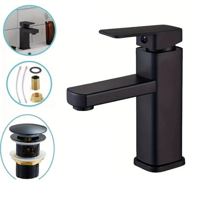  - Modern Black Single-Handle Waterfall Spout Bathroom Sink Faucet