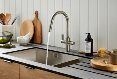 B&Q -  Kira C Spout Pull Out With Twin Spray Kitchen  Brushed NickelKir30Bn