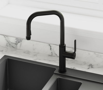 B&Q -  Pioneer U Spout Pull Out With Twin Spray Kitchen Matt BlackPil40Mb