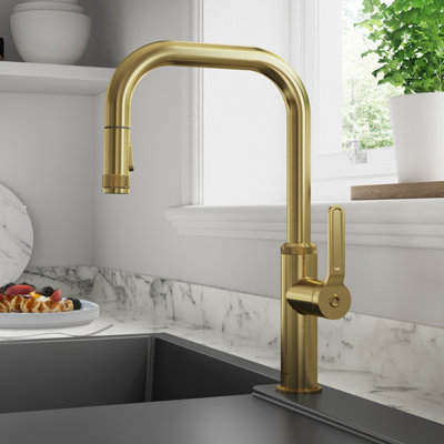 B&Q -  Pioneer U Spout Pull Out With Twin Spray Kitchen Brushed BrassPil40Bb