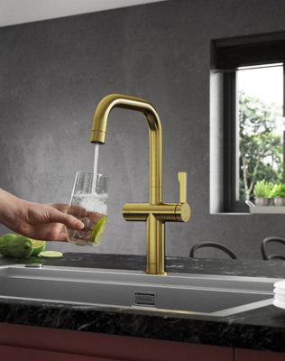 Clearwater Mariner Kitchen Filter Tap Filtered Water & Cold & Hot Brushed Brass PvdMal10Bb from B&Q