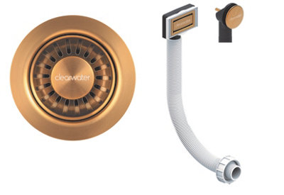 B&Q -  Deco 90mm Kitchen Sink Basket Strainer & Overflow Waste Artisan Brass PvdW90Oab
