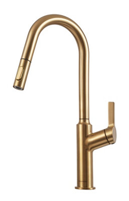 B&Q -  Karuma J Spout Pull Out With Twin Spray Kitchen Brushed Brass PvdKar20Bb