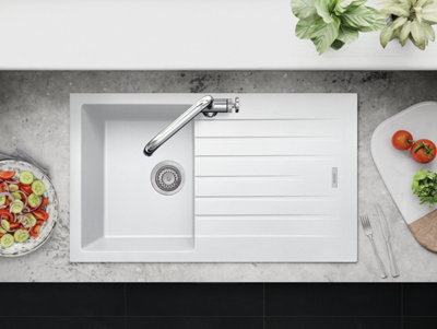 Clearwater Composite Granite Quarsil Tivoli Single Bowl & Drainer Polar Inset Kitchen SinkTivd100Spo from B&Q