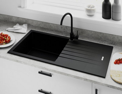 Clearwater Composite Granite Quarsil Tivoli Large Bowl & Drainer Onyx Inset Kitchen SinkTivd100Lon from B&Q