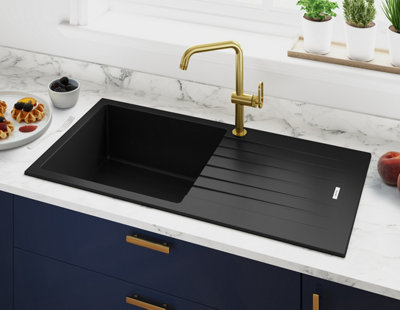 Clearwater Composite Granite Quarsil Tivoli Large Bowl & Drainer Nero Inset Kitchen SinkTivd100Lne from B&Q