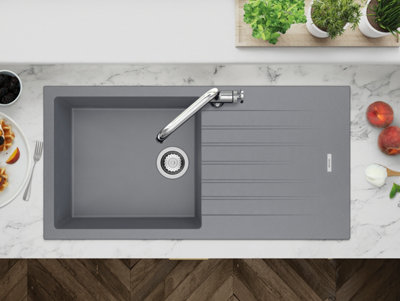 Clearwater Composite Granite Quarsil Tivoli Large Bowl & Drainer Croma Inset Kitchen SinkTivd100Lcr from B&Q