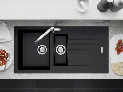 Clearwater Composite Granite Quarsil Tivoli 1.5 Bowl & Drainer Nero Inset Kitchen SinkTivd150Ne from B&Q