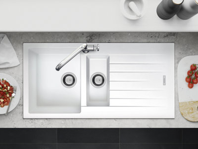 Clearwater Composite Granite Quarsil Tivoli 1.5 Bowl & Drainer Polar Inset Kitchen SinkTivd150Po from B&Q