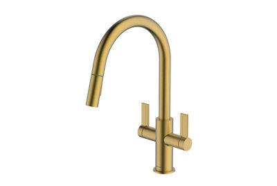 B&Q -  Kira C Spout Pull Out With Twin Spray Kitchen Brushed BrassKir30Bb