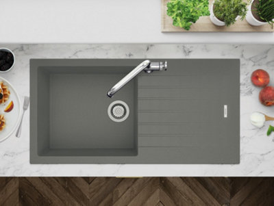 Clearwater Composite Granite Quarsil Tivoli Large Bowl & Drainer Concrete Inset Kitchen SinkTivd100Lcn from B&Q
