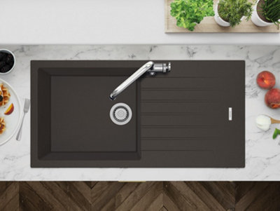 Clearwater Composite Granite Quarsil Tivoli Large Bowl & Drainer Mocha Inset Kitchen Sink - Tivd100lmc