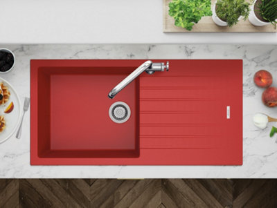 Clearwater Composite Granite Quarsil Tivoli Large Bowl & Drainer Poppy Inset Kitchen SinkTivd100Lpp from B&Q