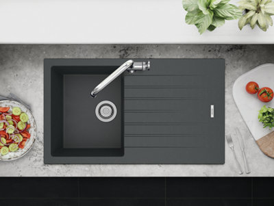 Clearwater Composite Granite Quarsil Tivoli Single Bowl & Drainer Basalt Inset Kitchen SinkTivd100Sba from B&Q