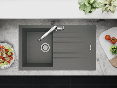 Clearwater Composite Granite Quarsil Tivoli Single Bowl & Drainer Concrete Inset Kitchen SinkTivd100Scn from B&Q