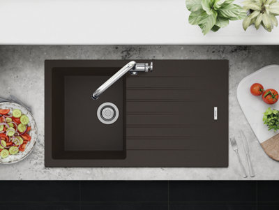 Clearwater Composite Granite Quarsil Tivoli Single Bowl & Drainer Mocha Inset Kitchen SinkTivd100Smc from B&Q