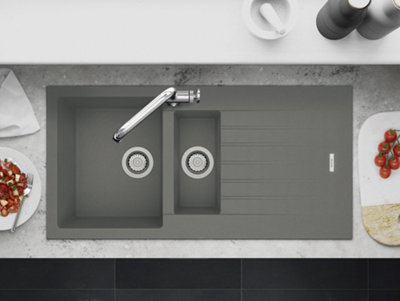 Clearwater Composite Granite Quarsil Tivoli 1.5 Bowl & Drainer Concrete Inset Kitchen SinkTivd150Cn from B&Q