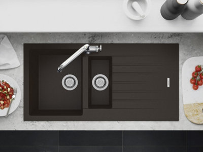 Clearwater Composite Granite Quarsil Tivoli 1.5 Bowl & Drainer Mocha Inset Kitchen Sink - Tivd150mc